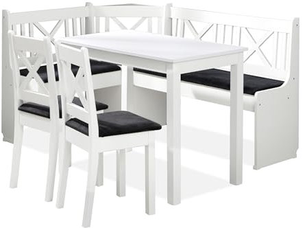 Konsimo Eckbankgruppe CULIO Küchenbank, Sitzgruppe, hergestellt in der EU Staufach unter der Sitzfläche, 4-TLG., Eckbank, 2 Stühle und Tisch, perfekt für Küche, Massives Erlenholz, Landhaus