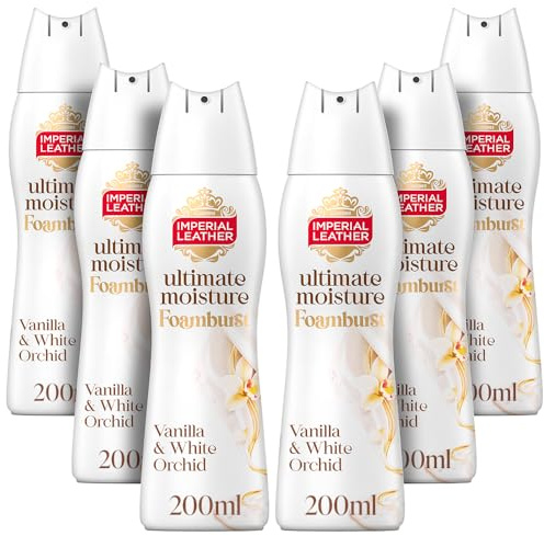 Imperial Leather Ultimate Moisture Vanilla & White Orchid Foamburst, Ultra Rich Lather & Delicate Fragrance, Suitable for Sensitive Skin, Vegan & Cruelty Free (200ml), Multipack 6 x 200ml