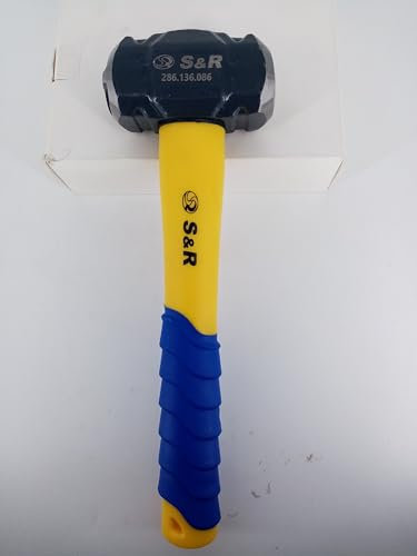 S&R Maza Albañil 1,3 kg – Martillo de Demiloción y Forja Cabeza en Cruz de acero C50 endurecido 38-48 HRC. Mango ergonómico antideslizante de fibra de vidrio