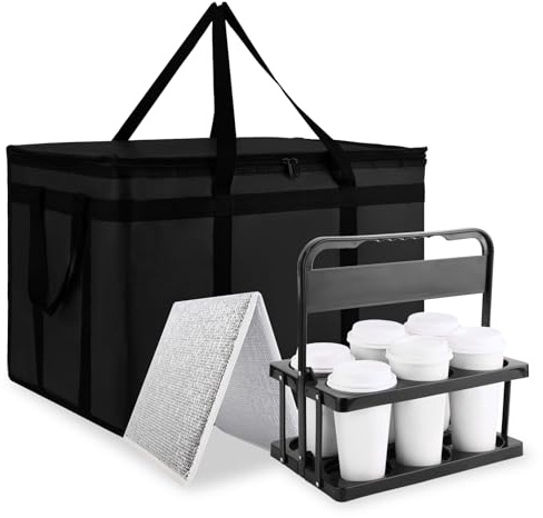 Cooler Insulated Food Delivery Bag & Drink Carrier with Hard Bottom, XXX-Large Pizza Bags for Commercial Food Delivery, Grocery Catering Travel Thermal Frozen Carrier, Cold Warmer Accessories