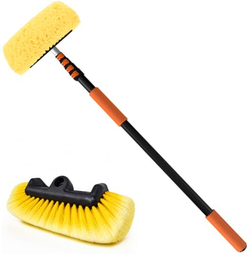 SISUPASSIE Car Wash Brush, 16FT Telescopic Car Wash Brush with Long Handle, 12-Inch Soft Bristle Car Cleaning Brush for Cleaning Car, RV, Truck, Boat, Solar Panels