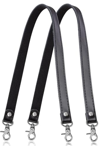 Allzedream Genuine Leather Purse Strap Sewing Canvas Replacement Handbag Shoulder Bag 2 Pcs (Black, Silver Hardware)