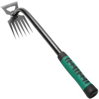 MUNTE 6 Dientes Extractor Malas Hierbas, Desbrozadora Manual 36cm, Herramienta para Quitar Malas Hierbas con Azada en Forma de Hoz, para Desherbar Jardines, Balcones y Macetas