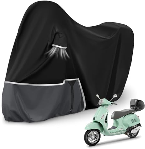 Bâche de Protection Moto, pour Piaggio Vespa GTV GTS GT60/125/200/250/300 (avec Coffre), Housse Protection Vespa 125 imperméable, résistante à l'hiver, en Tissu Oxford 420D, Noir et Gris foncé