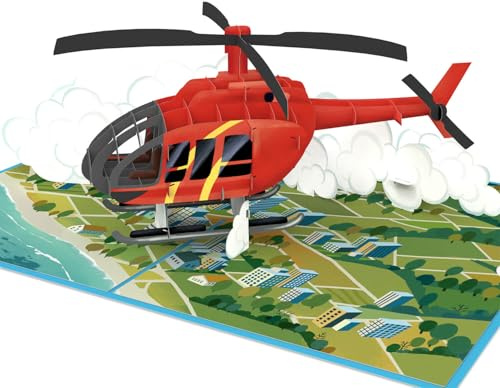 papercrush popup-kort helikopter – 3D-födelsedagskort för män, pojkar och piloter – flygkort för helikopter-rundflygning till jul – kupongkort eller pengpresent för helicopterfans