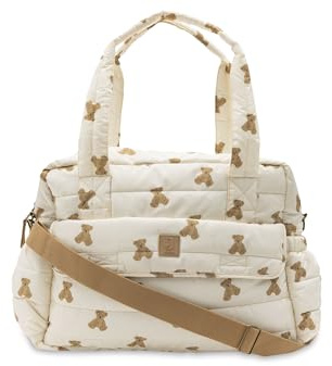 Jollein Sac à langer Mini Teddy Bear - sac à langer stylé avec imprimé ours - déperlant et facile d’entretien - avec bandoulière et matelas à langer - 42 x 30 x 18 cm - polyester recyclé