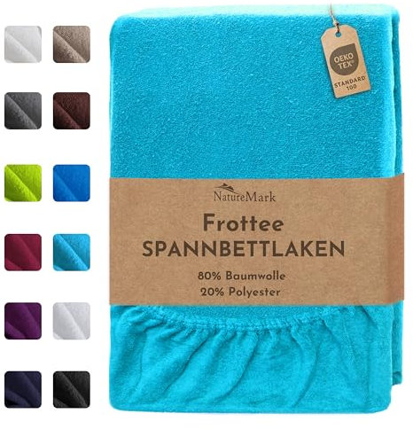 NatureMark FROTTEE Spannbettlaken, Spannbetttuch TOP Preis-Leistungs-Verhältnis in vielen Größen und Farben MARKENQUALITÄT (90x190 - 100x200 cm, türkis)