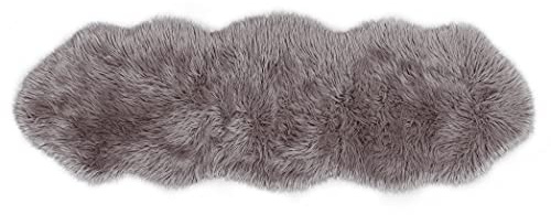 Teppich Wölkchen Schaffell Lammfell Imitat Fellteppich Kunstfell Teppich - Tischläufer Fell, Fell Läufer Flur, Bettläufer - Braun - 55x160cm