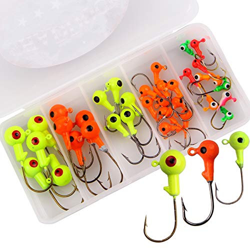 Shaddock Angelhaken Set Jigköpfe für Gummifische zum Raubfishangeln Angeln Jighaken mit Kunststoff-Angelbox, für Gummiköder Lure Süßwasser-Salzwasser-Angeln (35stk/Box Jighaken Set)