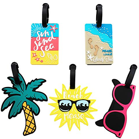 Mziart Cute Luggage Tags for Women Men, Summer Beach Bag Tags Unique Travel Baggage Tags Suitcase Identifier Labels, Set of 5