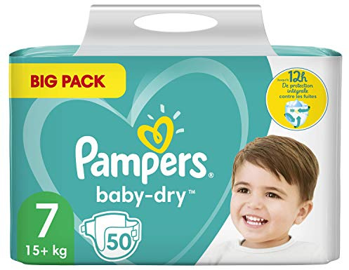 Pampers Baby-Dry storlek 7, upp till 12 timmars allround-läckageskydd, 15 kg+, 50 blöjor