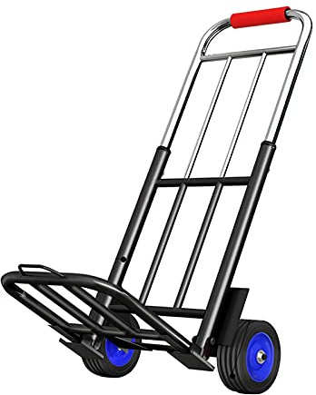 Hand Trucks Hua Portable Folding Hand Trucks, Steel Cargo Transport Trolley, with 2 Solid Rubber Wheels, Load 150kg, for Luggage, Car, Travel, Shopping