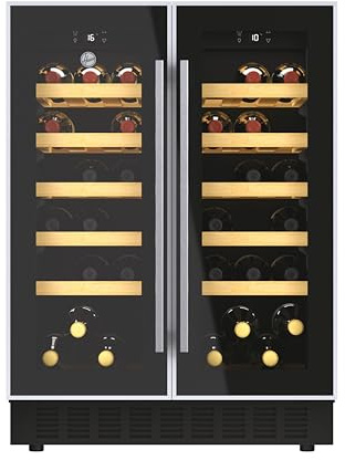 Hoover Integrated 60cm Wine Cooler, 38 Bottle Capacity, Dual Temperature Zone, Black - HWCB 60D UK/1
