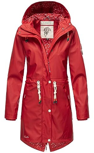Navahoo Damen Übergangsjacke Regenmantel wasserdicht lang mit Kapuze Tropical Stormoo Red Gr. L