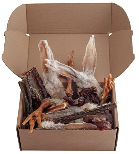 Natural dog treats - 20 Items - Includes Pig & Rabbit ears - Chicken Feet - Goat skins, plus more - 16 weeks and over