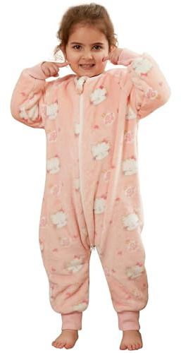 COOKY.D Cuisiné. D Unisexe Bébé Filles Garçons Flanelle Manches Longues Sacs De Couchage avec Pieds Tout-Petit Triple Fermeture Éclair Cartoon Sacs De Couchage,Chat Rose 2-3 Ans
