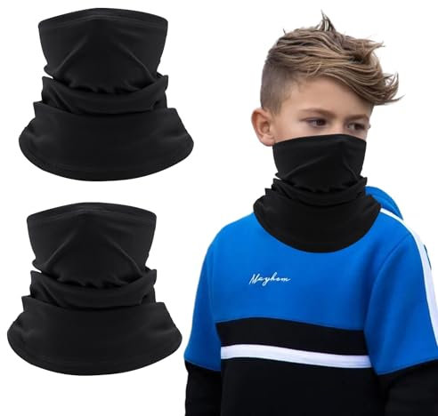 EUPSIIU 2 Stück Kinder Winter Loop Schal, Halswärmer Halstuch Winddicht Maske Warmer, Kinder Schal Schlauchtuch, Warm Maske für Outdoor Sport Radsport Laufen Ski, Einheitsgröße (Schwarz)