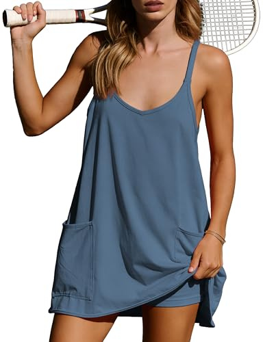 IQSQSQ Hot Shot Mini abito da donna senza maniche, sportivo, con pantaloncini integrati, prendisole, Navy, M