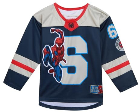 Marvel Spider-Man Toddler Boys Mesh Hockey Jersey Long Sleeve T-Shirt Blue 4T