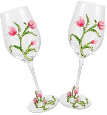 Mikinona 2piezas Copas De Vino Grabadas Diseño De Flauta De Tulipán Para Bodas Copas De Flores Pintadas