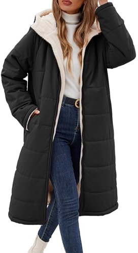 Vancavoo Wintermantel Damen Lang Winterjacke Warm Gefüttert Winterparka Winter Jacke Mantel Parka Steppmantel Daunenmantel mit Kapuze,Schwarz,XL