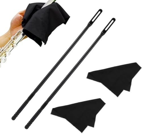 Professionelles Flötenputzer Set, 2 Stk Reinigungstücher Mit 2 Stk Flöten Reinigungsstab, Flöten Reinigungsstab,Schwarzes Flötenputzer Set, Für Die Pflege Ihres Instruments (Schwarz)