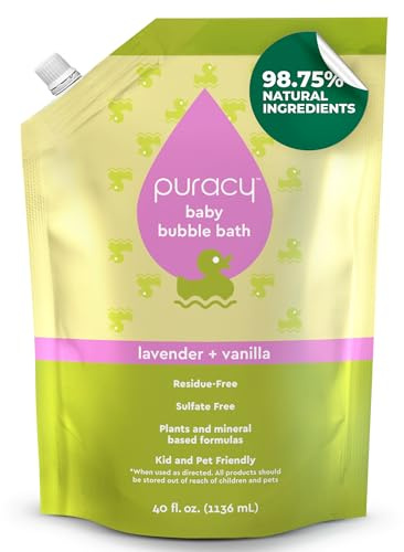 Puracy Bubble Bath for Children, Gently Scented with Real Lavender & Vanilla, 98.75% Natural Baby Bubble Bath, Plant-Based Moisturizers for All Skin Types, Tear-Free for Daily Use, 40 Fl Oz