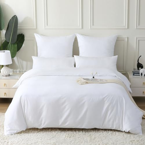 SOULFUL Satin Bettwäsche 135x200 Baumwolle,100% Langstapelige Baumwolle Seidig Luxus Bettzeug, ÖkoTex Zertifiziert & für Allergiker Geeignet, 1 Bettbezug 135x200 & 1 Kissenbezug 80x80,Weiß