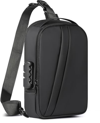 Geestock Brusttasche Herren Sling Bag, Passwortschutz Anti-Diebstahl Crossbody Bag, Umhängetasche, Wasserdicht, Lässig, Schwarz