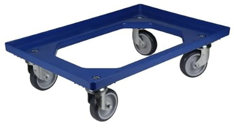 BADfabrik24 Transportroller Kunststoff Blau 60x40 cm – 4 Leichtlauf-Lenkrollen Ø100 mm, Traglast 250 kg, robuste Transporthilfe für Kisten, Euroboxen & Waren, wendig & stabil für Lager, Werkstatt