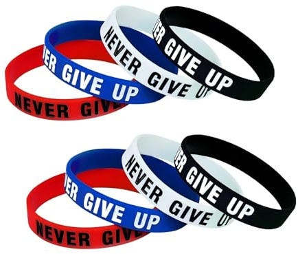 ZENRUIMING 8 st Never Give Up silikonarmband, graverad inspirerande engelsk fras armband, utomhussport gummiring, sporttillbehör för män och kvinnor, justerbar, silikon, ingen ädelsten,, Adjustable,