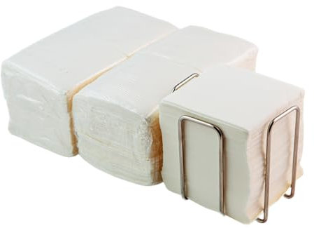 Pack de 300 Servilletas Cocktail de Papel Blancas + Servilletero de Mesa Acero Inox - Textura micropunto - Más Gruesas y Absorbentes - 10 x 10 cm Plegadas - Hostelnovo