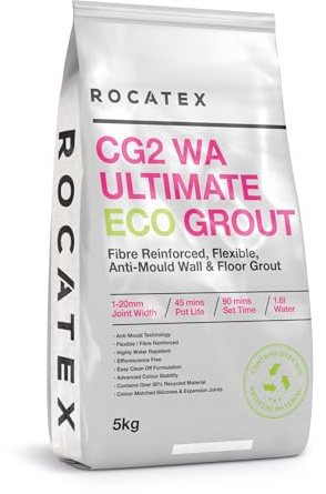 ROCATEX CG2 WA Ultimate Eco Grout 5Kg – High-Performance, Water-Resistant & Mould-Resistant Tile Grout – CG2 WA Rated – For Walls & Floors, Interior & Exterior Use (Grey Beige, 5Kg)