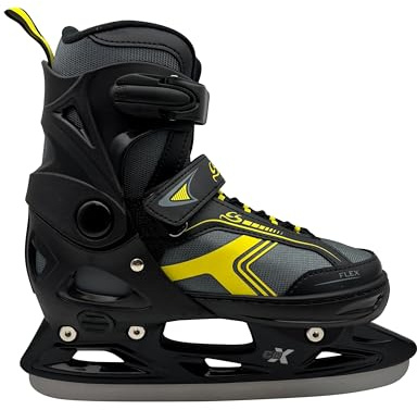 Cox Swain verstellbare Schlittschuhe Polar, Eislaufschuhe für Kinder, Jugendliche und Erwachsene bis 100KG, vorgeschliffene Edelstahlkufe, Softboot, Grey/Yellow Gr. L (40-43)