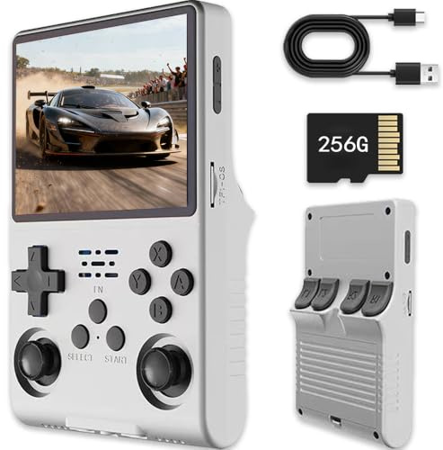R40s pro Console portatile retro per videogiochi, console portatile per videogiochi con schermo IPS da 3,5 pollici, scheda integrata da 256 GB e 30.000 giochi, sistema Open Source Linux (Bianco)