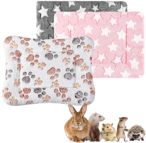 Voarge Set med 3 kaninmattor, marsvin för små djur, 32 x 25 cm hamstersängmatta, varm mjuk fleece kaninsäng, lämplig för hamstrar, kaniner, chinchillor, etc