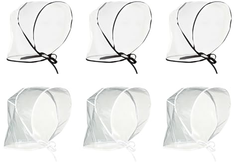 YCSHIPO 6 PCS Clear Rain Bonnet with Visor - Waterproof Plastic Scarf for Hairstyle Protection, Unisex Rain Hat for Men & Women