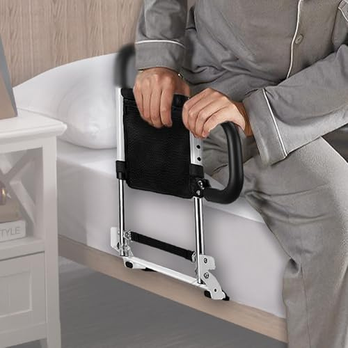 Ojiud Foldable Bed Rails for Elderly Adults Safety with Three Storage Pockets, Adjustable Bed Assist Rails for Seniors,Portable & Sturdy Grab Bar Bed Cane for King/Queen/Full/Twin (L)