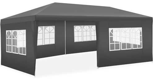 tectake® Carpa Desmontable 3x6 m, con 5 Paneles Laterales Desmontables, Protección a la Intemperie, Cenadores para Jardin, Playa, Cuerdas Tensoras y Piquetas, Carpas para Exteriores - Gris
