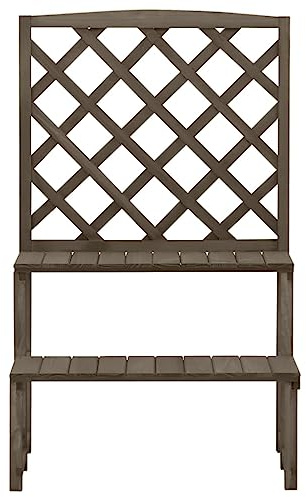 KGHFDVB Scala per fiori con traliccio grigio, 70 x 42 x 115 cm, in legno di abete massiccio, due ripiani in diverse altezze per piante in vaso e ornamenti da giardino, design a scala per un migliore
