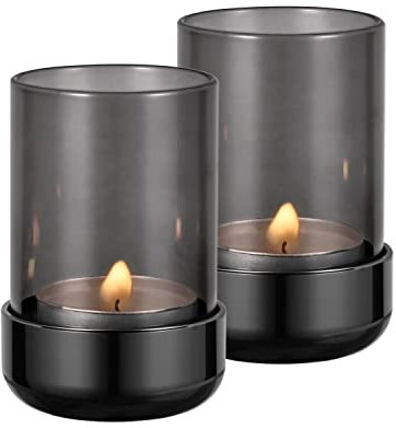 Faveaux Teelichthalter Glas Metall Teelichtgläser Kerzenhalter Schwarz Windlicht Glas Deko Geschenke für Tischdeko Dekoration, Schwarz 2 Stück