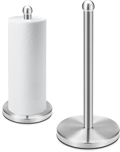 DAWNER Paper Towel Holder Countertop, Freestanding Kitchen Paper Holder Stand, One-Handed Tear, Stainless Steel, Paper Towel Dispenser with Weighted Base for Standard Towel Rolls, Brushed Nickel