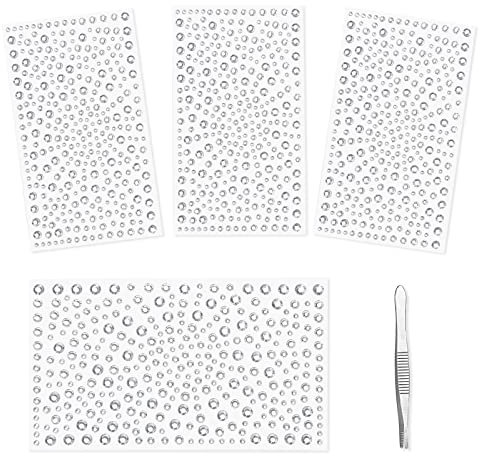 Vicloon Glitzersteine Selbstklebend,4 Blatt Strass Aufkleber 1300 Stück Transparent Strasssteine selbstklebend,Glitzersteine mit Pinzette,geeignet für Gesicht, Körper, Nägel und DIY Handwerk