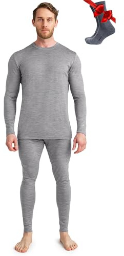 Merino.tech Conjunto Lana Merino Hombre - 100% Lana Merino con Calcetines | Capa base (Ligera/Media/Pesada) para senderismo, esquí y outdoor. Transpirable.