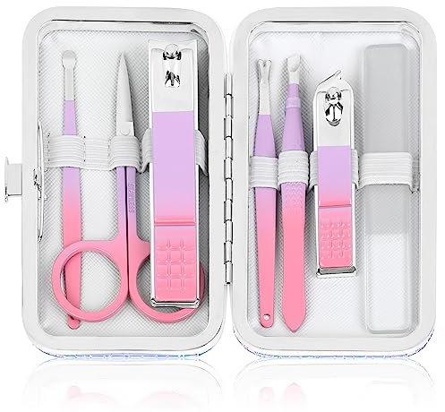 Maniküre Set Frauen Nagelknipser Set Reise Maniküre Kit mit Glas Nagelfeile Edelstahl Nagelknipser mit Etui Nagelpflege Kit Nagel Kit Nagel Körperpflege Set Geschenk für Frauen