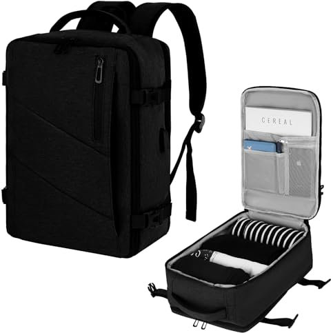 VOESLD für Ryanair Handgepäck 40x20x25, Handgepäck Rucksack Herren Damen Schwarz Laptop Rucksack Wasserdicht, Reiserucksack Handgepäck Flugzeug für Alle Großen Airlines, Mit USB-Anschluss 20L