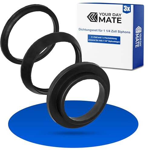 Juego de juntas para sifón de 1 ¼, 2 x junta en cuña, 1 x junta plana, de caucho, en Negro, junta de desagüe de fregadero de 1 1/4 pulgadas, sifón de botella