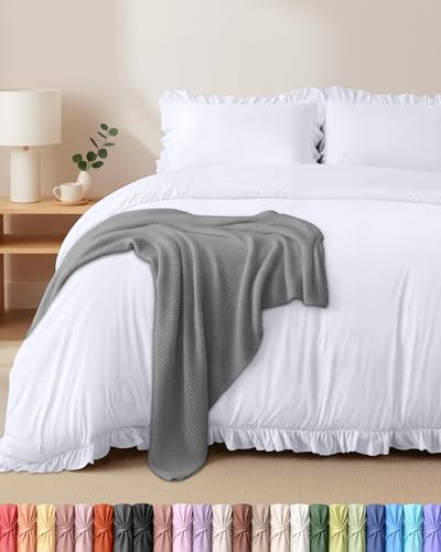 Utopia Bedding Ruffle Duvet Cover Set - Double (White) | Duvet Cover Set with Pillowcases - Soft Microfibre Polyester Ruffle Bedding