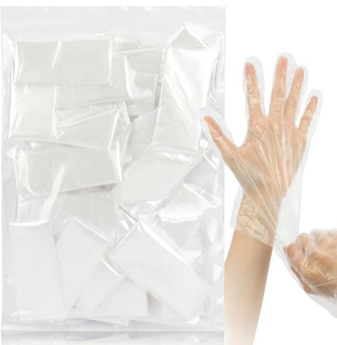 MAQIHAN 100Pcs(50Paris) Plastic Gloves Clear Food Safe Handling Cooking Serving Glove Kitchen Restaurant Hair Dye Individual Packaged