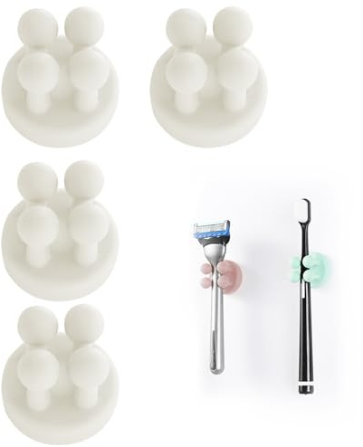 silicone portaspazzolino multifunzione gancio impermeabile autoadesivo per spazzolino da denti supporto per parete per appendere bagno,cucina,soggiorno (Bianco 4 pz.)
